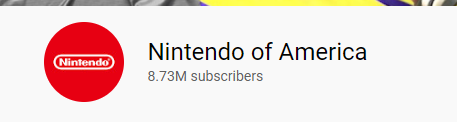 Nintendo of America's YouTube channel, without a verified tick.